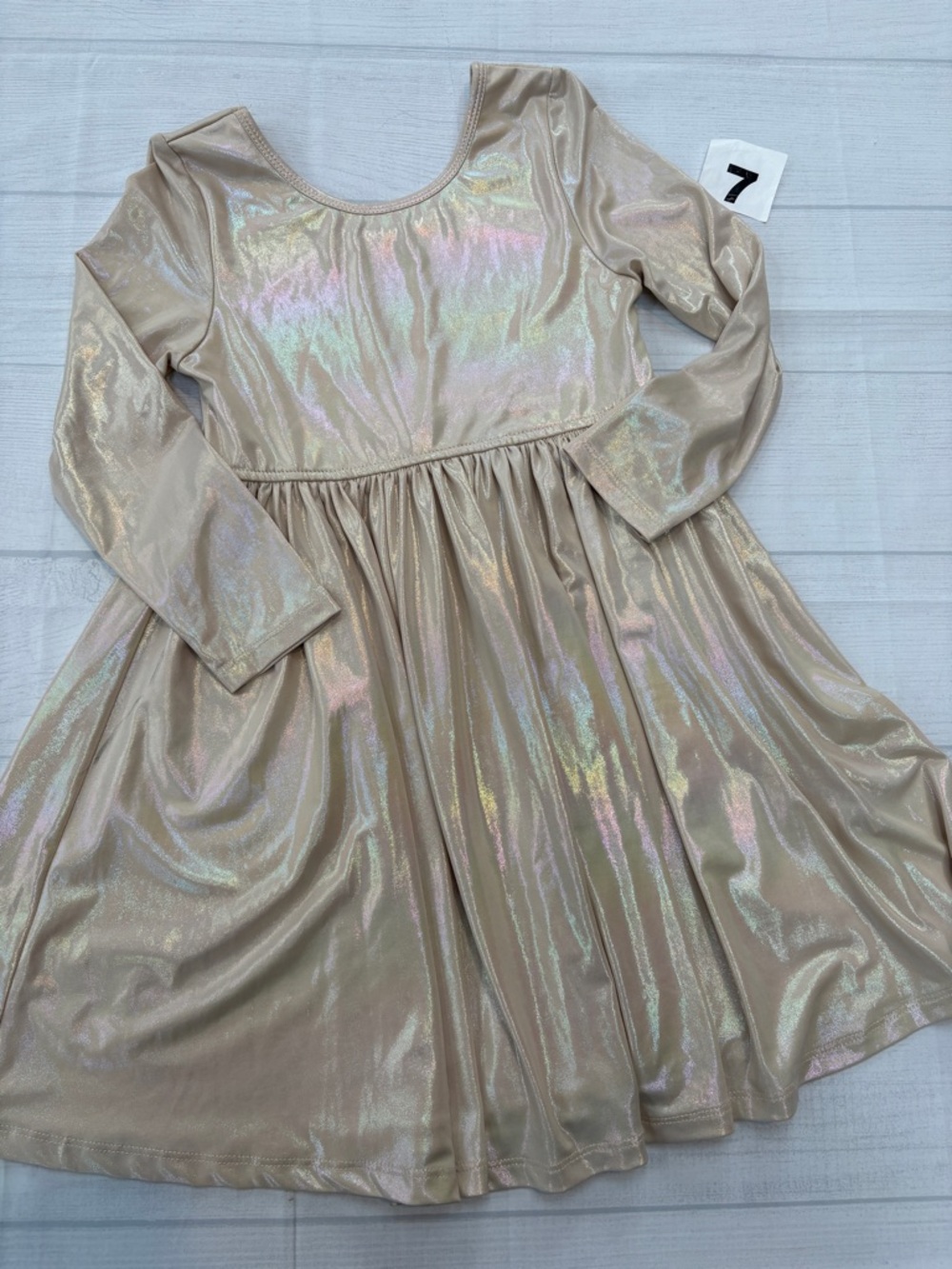 Pink Chicken iridescent lamé long sleeve dress